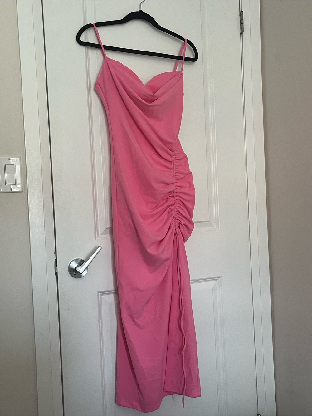 Zara Pink Cowl-Neck Ruched Midi Dress